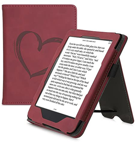 kwmobile Custodia eReader Compatibile con Kobo Clara HD Cover - Cover eBook Pelle PU con Stand Cinturino Porta Carte Cuore