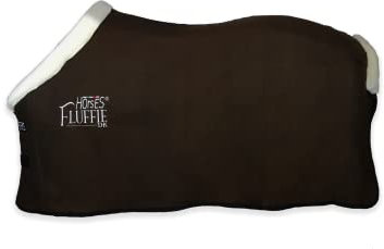 Horses, Coperta per Cavallo in Pile Fluffie DK, Morbida e Comoda, con Inserti in Pelo sul Collo e sopra la Coda (155 cm, Marrone Scuro)