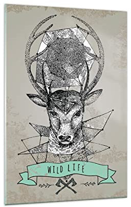 ARTTOR Glasbild 70x100 cm Wandbild Glasdruck Typografie Tiere - 3072