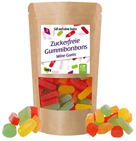 Zuckerfreie Gummibonbons Wine Gums von LCW | 500g Beutel | zuckerfrei, 0g Zucker | fettfrei | Fruchtgummi/Gummibärchen ohne Zucker mit Süßungsmittel Maltit