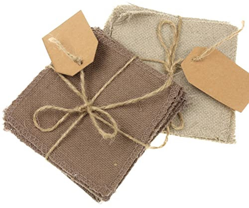 MACOSA VM082051 Lot de 12 dessous de verre carrés en tissu beige taupe 10 cm pour verres, tasses, boissons