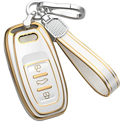 KUNIO Autoschlüssel Hülle Passt für Audi A1 S1 A3 S3 RS3 A4 S4 8K B8 A5 S5 RS5 A6 S6 RS6 4F 4G A7 A8 S8 Fernbedienung Cover Schlüsselanhänger TPU Schlüsselhülle 3 Tasten Weiß