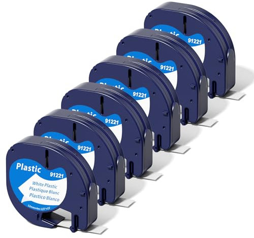 Replacement for Dymo Label Tape A91221 91201 S0721610 Letratag Plastic Label Maker Refills 12mm x 4m for Dymo Letra tag LT-100H LT-100T LT-110T QX50 XR 200B XM 2000, 6-Pack