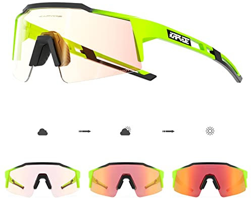 KAPVOE Photochromatische Selbsttönend Fahrradbrille TR90 Rahmen für Herren Damen Klar Sportsonnenbrille Sport Radfahren MTB Radbrille Fahren Sportbrille Baseball Laufen Rot Grün 09