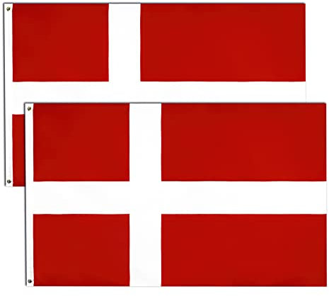 2 stück Denmark Flagge,90 × 150 cm Dänische Fahne mit Messingösen Wetterfest Farbecht Denmark flag für Fußball WM 2022 Deko Draußen/Drinnen