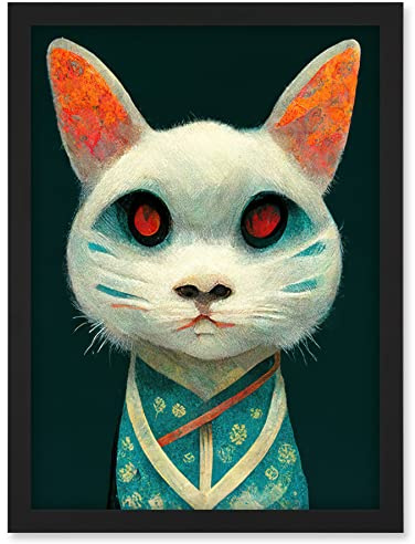 Doppelganger33 LTD Nihonga Kimono Cat Japanese Illustration Artwork Framed Wall Art Print A4