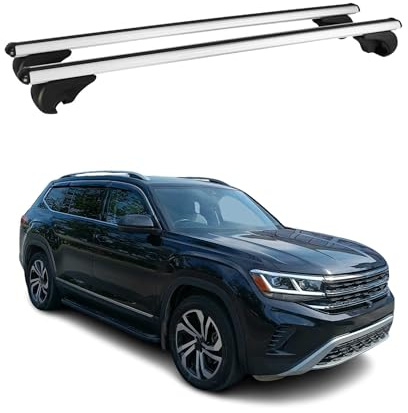 OMAC Dachträger Grundtäger kompatibel mit VW Atlas 2017-2025 Alu 75kg Silber 2tlg Offene Reling für Fahrradträger, Dachboxen, Skiträger Abschließbar