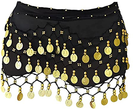 Damen Bauchtanz Gürtel, Chiffon Hüfttuch, Tanztuch mit Münzen für Bauchtanz für Performance Kostüm Bauchtanz Yoga Kurs