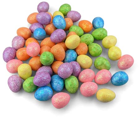 Netuno 50 Stück Deko Ostereier mit Glitter Regenbogenfarben kleine Styroporeier zum Basteln Dekorieren Oster-Dekoration Oster-Deko-Eier Frühlingsdeko Ostern Kunststoffeier Glitzer Schaumstoff-Eier