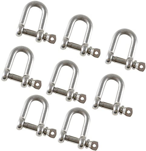 TOP-VIGOR 8Pcs 5mm D Ring Shackles, M5 Heavy Duty D Links Hook Shackle Clip Safety Shackle Lock 304 Stainless Steel Bow Lifting Shackle for Chains Wire Rope Lifting