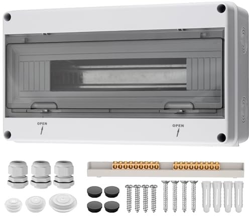 EYPINS Verteilerkasten Aufputz, Schaltschrank IP65 Feuchtraum Kleinverteiler 1-reihig 18 Module Aufputzverteiler mit umlaufender Dichtung für Garten oder Außenbereichen 36,5 x 20,5 x 11cm