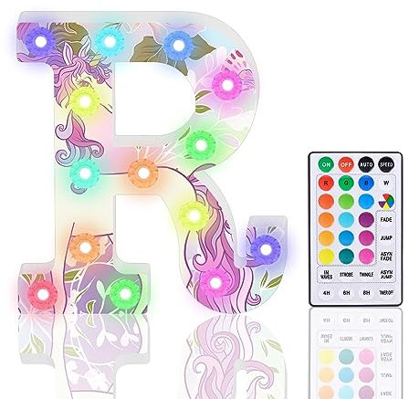Light Up Letters, Glitter LED Letter Lights 18 Color Changing Diamond Alphabet Sign Night Light with Remote Control for Girls Gifts Birthday Bar Wedding Party Christmas Valentine Wall Table Decor - R