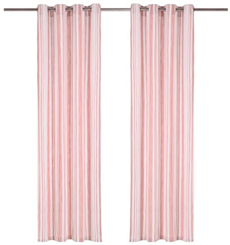ECLAY Home Sets mit Gardinen mit Metallringen, 2 Stück, Baumwolle, 140 x 225 cm, rosa gestreift