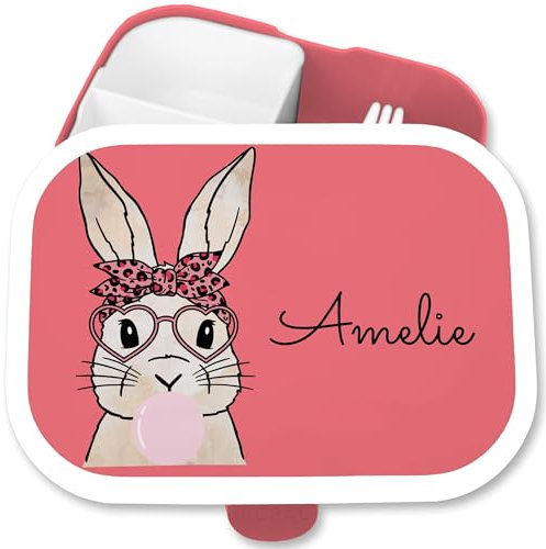 Brotdose Kinder Campus für Mepal - Hase Bunny Hasen Rabbit Langohr Hoppler - 750 ml - Rosa - brotdosen kindergarten hasenmotiv name brotzeitbox personalisierte tiere lunchbox mädchen tier brotbox