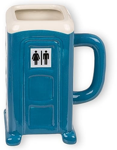 MIJOMA Divertida taza de café Porta Potty con diseño humorístico de un inodoro en construcción, práctica taza de cerámica Dolomita, 330 ml de café, en 2 colores, 13 x 10 cm (azul)