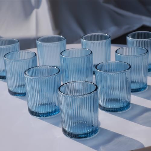 Vohocandle Blaue Teelichthalter12er-Set, Gerippter Teelichtgläser-Kerzenhalter für die Tischdekoration bei Hochzeiten, Teelichtglas für Party und Urlaub