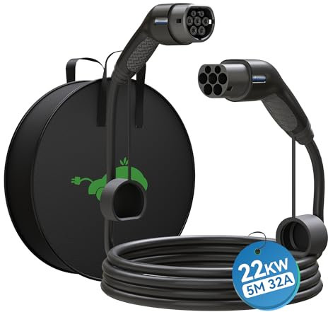Youwoauto Typ 2 Ladekabel für Elektroauto Typ 2 auf Typ 2 32A 22KW 3-Phasig 5 Meter EV Ladekabel für E Auto EV/PHEV Modus 3 Ladekabel Typ 2 Kompatibel mit Model Y 3 S X, ID.3, ID.4, ID.5, IONIQ 5