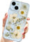 AMART für iPhone 15/iPhone 14/iPhone 13 Hülle Blumen, Durchsichtig Handyhülle mit Echte Getrocknete Blumen Hülle,Klare mit Glitzer Motiv Weich Silikon Schutzhülle für iPhone 15/14/13(Gold Blume)