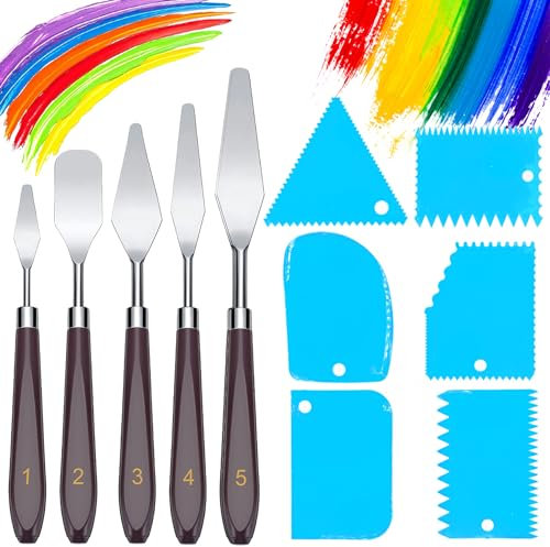 11 Pezzi Set Coltelli di Pittura,5 Spatola per Pittura+6 Spatola Coltello,Acciaio Inox Palette Knife Set,Pittura di Coltelli,Pittura Raschietto,Tavolozza Strumenti,Spatole per Pittura ad Olio