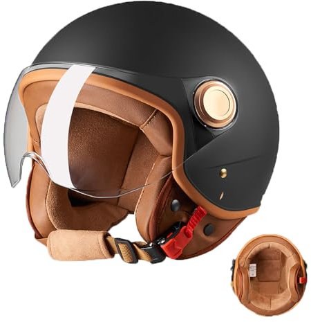 Vintage- Motorradhelm mit offenem Gesicht, 3/4-Retro-Moped-Halbhelm mit Visier für Erwachsene, Damen und Herren, Helme für Roller, DOT/ECE-geprüft