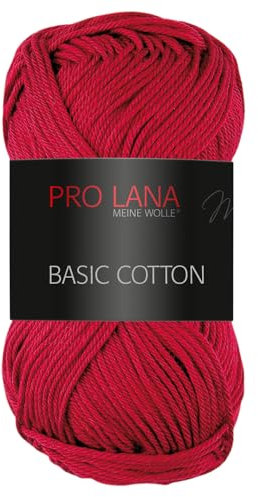 Frida's Wollhaus Pro Lana 50 g Basic Cotton Baumwolle Stricken Häkeln Wolle Basic-Garn 64 Farben (38 | Weinrot)