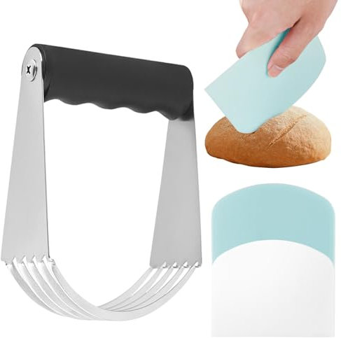 Dough Blender Stainless Steel, Pastry Cutter Pastry Blender with Dough Scraper, Multi-Purpose Butter Blender Hand Dough Mixer, Flour Blender for Pie Crust and Cake
