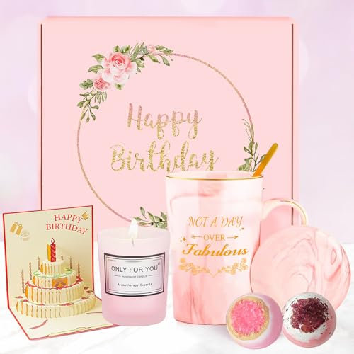 JIUCAI Birthday Gift Set for Her,Coffee Cups Pamper Birthday Unique Present Bath Boom Gift Set for Women and Mum,Personalised Gifts with Birthday Surprise Card for Friend,Sister