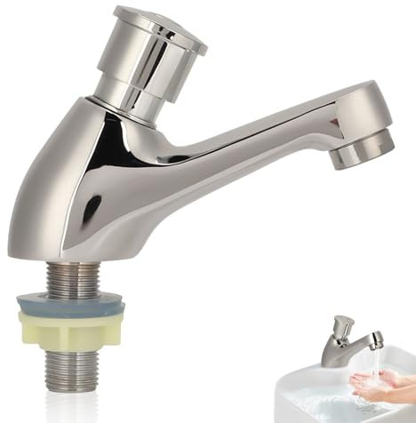 Cyrank Wassersparender Zeitverzögerter Wasserhahn, G1/2 Vermessingter Einhand-Dosierhahn, Badezimmer, Küche, Druckknopf-Wasserhähne, Selbstschließender Waschbecken-Wasserhahn