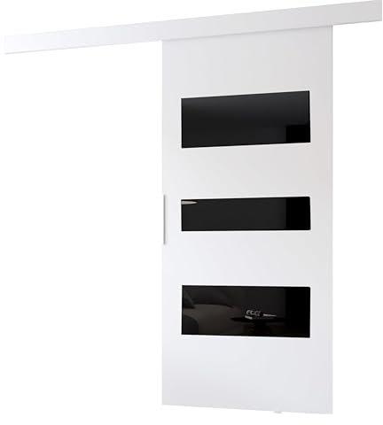 MINIO go for it - Porte Coulissante Interieur avec Rail CLEAN C, Portes Coulissantes Murales Intérieures, Coulis, Complet Raille Doors, Ensemble Porte Interieur (Blanc Mat 86x205 cm)