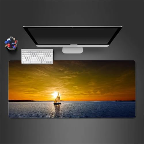Segeln Bei Sonnenuntergang Gaming Mauspad XXL 600x300x3mm Mousepad Groß rutschfest Schreibtischunterlage Spezielle Oberfläche zur Verbesserung von Präzision und Geschwindigkeit für Büro und Zuhause