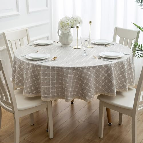 KLUOT Runde tischdecke 120cm Baumwolle Tischtuch Abwischbar Pflegeleicht für Garten Esszimmer Party