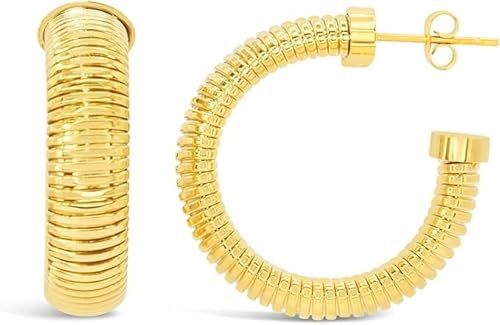 ARS-ARGENTI Creolen Ohrringe Damen Mädchen Sterling Silber 925 Gold 18K - hypoallergen (Rund Statement Creolen mit Ringdesign SARAH Edelstahl 18K vergoldet 28x12mm)