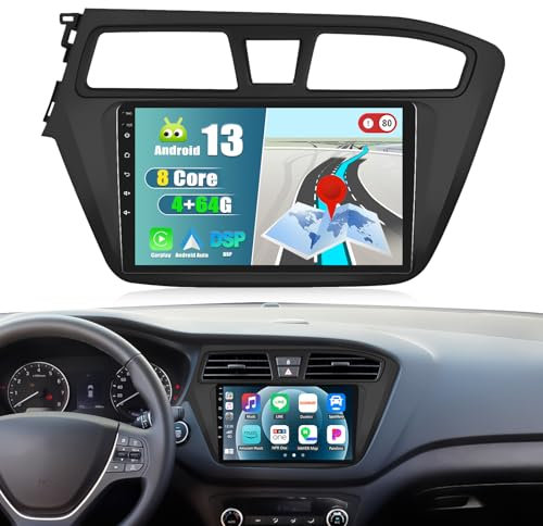 CAMECHO 8-Core 4+64G Android 13 Autorradio para Hyundai i20 (2015-2018), 9 Pulgadas HD Touchscreen Navi Wireless Carplay Bluetooth 2Din Radio con Android Auto WiFi GPS FM/RDS DSP Mirror Link +Canbus