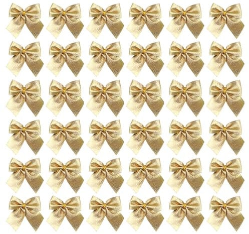 iwiio 36Pcs Gold Christmas Bows for Tree, Wreaths, Garlands - Xmas Present Bows & Ornaments for Home DIY Craft