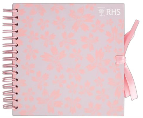 RHS The Royal Horticultural Society Wiro Bound Hardback Scrapbook, 40 Pages, White Paper, Leaves, 12 x 12, Multicoloured, with Coordinating Ribbon Closure and Wire Colours
