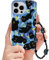 Fycyko Phone Case for iPhone 15 Pro Case Cute Cat Pattern Aesthetic Cool Girly with Phone Charms Strap Chain Protective Case for iPhone 15 Pro-Blue