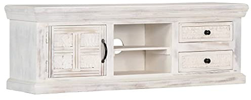Lauuoeriau Mueble de exterior para TV, color blanco, 120 x 30 x 40 cm, mueble de madera maciza de mango
