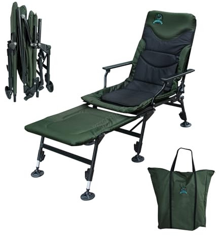 CARPZILLA Foldable Fishing Chair with Footrest 170° Recliner Adjustable Backrest Durable Portable Oxford Fabric Heavy Duty Free Water-proof Carry Bag Removable Cushion 350 LBS Weight Limit Green
