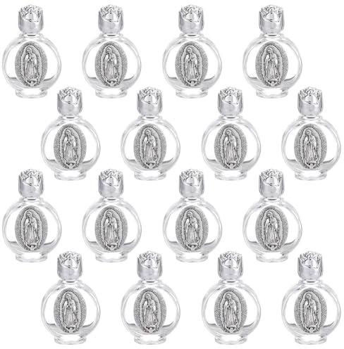 WEBEEDY 16 Stück Geprägte Weihwasserflaschen 15ml Leere Weihwasserbehälter Mit Silberfarbenem Deckel Kleine Glasflaschen Für Die Dekoration Der Oster Taufparty Zu Hause