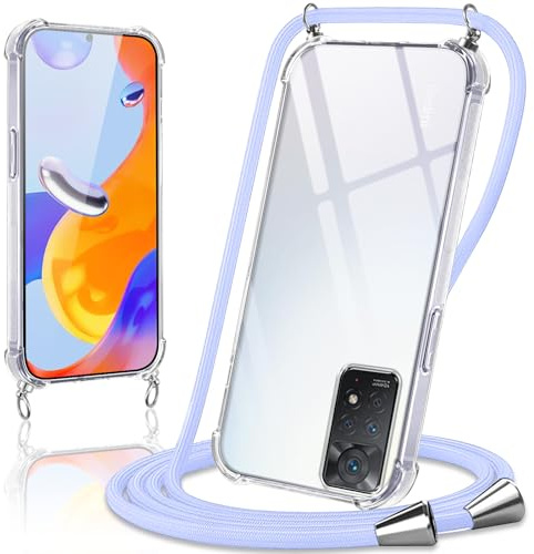 Coiwxmoi Coque avec Cordon pour Xiaomi Redmi Note 11 Pro 4G / 5G 6,67,Collier Réglable Téléphone Étui Portable Lanyard Case Transparent Ultra Souple Silicone Housse Antichoc Protection Cover,Violet