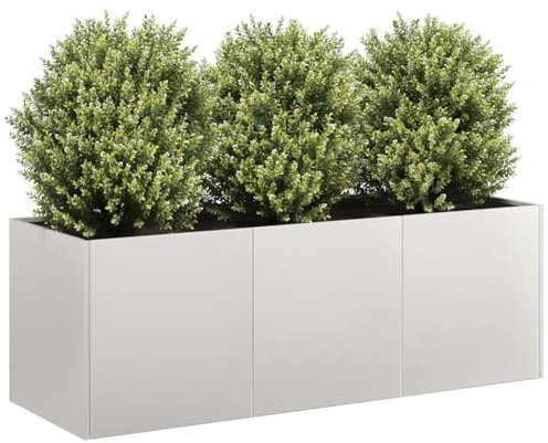 Rantry Blumenkasten 120 x 40 x 40 cm aus Edelstahl, Pflanzgefäß für den Außenbereich, Balkonkasten, Pflanzgefäß mit Gitter für den Garten