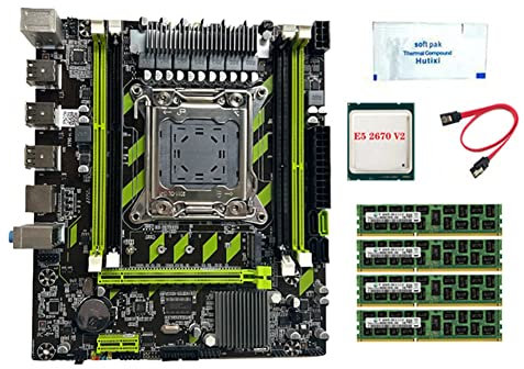 Quystetes Placa Base X79G LGA2011+E5 2670 V2 CPU+4X4G DDR3 RAM+Grasa TéRmica+Soporte de Cable SATA M.2 NVME PCIE X16 USB2.0 SATA3.0