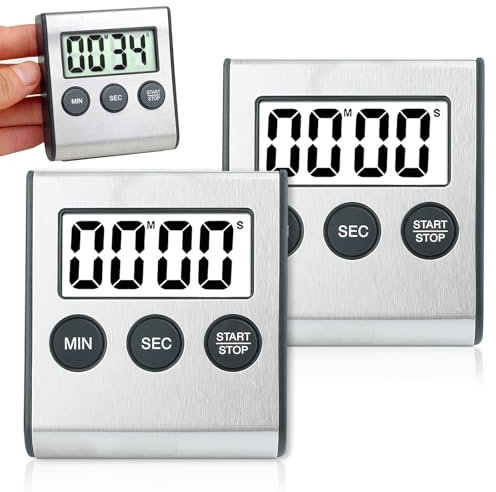 Digital Kurzzeitmesser Küchentimer - 2 pcs Kurzzeitwecker Digital with Magnet, Stoppuhr Digital für Cooking, Studying, Sports & Meetings, Timer Digital, Eieruhr Magnetisch (6.5 x 1.4 x 7.0 cm)