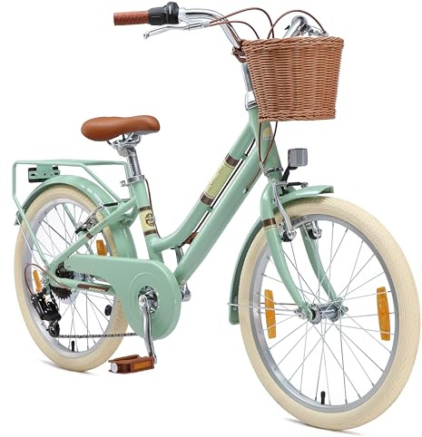 BIKESTAR Alu Kinderfahrrad ab 6-7 Jahre | 20 Zoll City Retro Bike, 7 Gänge, Korb, V-Bremse, Hollandrad | Risikofrei Testen