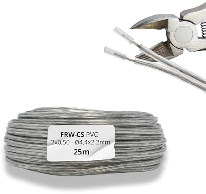 HALOTEC. 25 metros Cable 03VH-H Paralelo flexible Transparente PVC 2x0,50 mm² Estañado Polarizado | Cable Doble Polarizado | Cordón electrico Paralelo para Iluminación, Electrónica y lamparas LED.