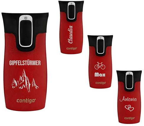 Contigo Thermobecher West Loop Mini Autoseal mit Gravur - Namen Edelstahl Isolierbecher, Reisebecher, Kaffeebecher to Go, auslaufsicher 300 ml (Goji Berry)