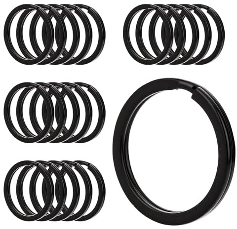 Lanovuto 30 Pcs Anneau Porte Clé, 25mm Anneaux Porte Clé Ronds Plate, pour Les Cles, Bricolage, Artisanat (Noir)