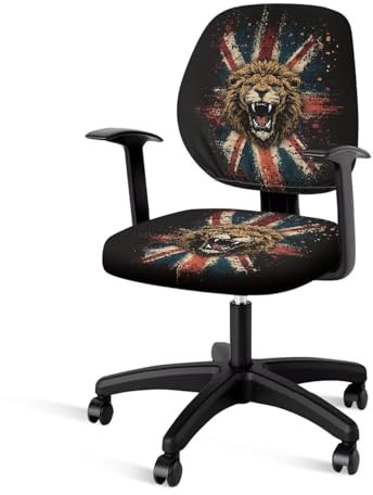 Xoenoiee Leone Union Jack Pattern 2 Pezzi Coprisedia Ufficio Elasticizzati con Schienale Copertura Protettiva Poliestere Slipcover Sedia Computer Chair Cover