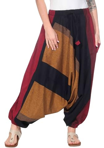 Kunst und Magie Unisex Haremshose OneSize mehrfahrbig Hippie Goa Fair (DE/NL/SE/PL, Alphanumerisch, Einheitsgröße, Regular, Regular, Schwarz Rot Beige)