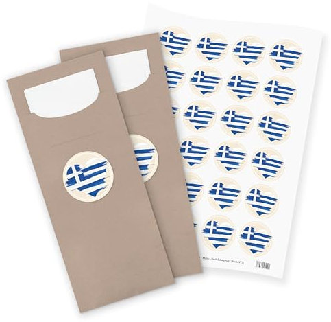 itenga 24x Bestecktaschen Pochetten aus Papier inkl. Serviette I Flagge Griechenland I 8,2 cm x 20,0 cm I geeignet für griechische Anlässe, Mottopartys,Geburtstage